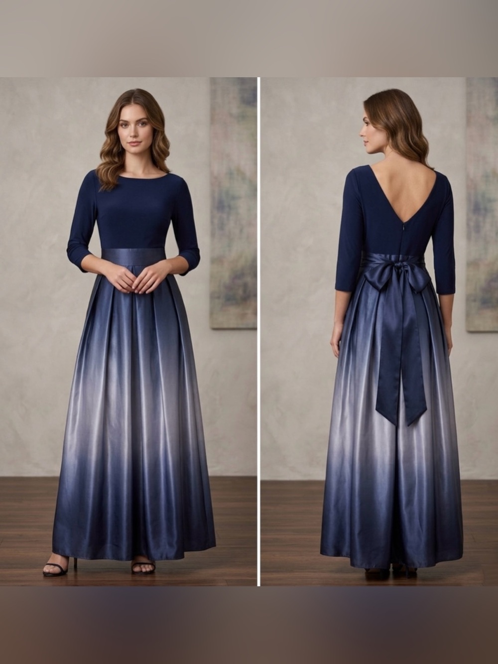 Ignite Evenings Women’s 10 Navy Blue Ombre Pleated Formal Gown Dress